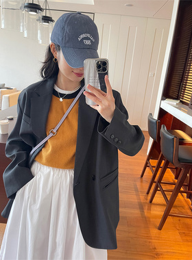 7AM10PM2023春秋新款灰色西装外套女设计感小众休闲显瘦西服上衣