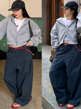 7AM10PM 设计款灰色满印小碎花卫衣女 宽松慵懒双拉链上衣短外套