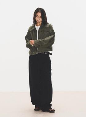 7AM10PM 绿色复古工装短外套女  重工高级感炸街休闲夹克拉链外套