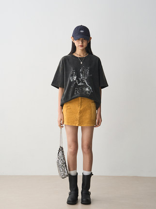 7AM10PM 灯芯绒工装短裙女 夏季新款修身显腿长半身裙百搭a字裙女