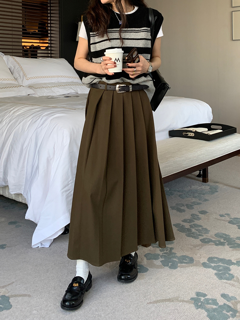 复古高腰百褶半身裙女