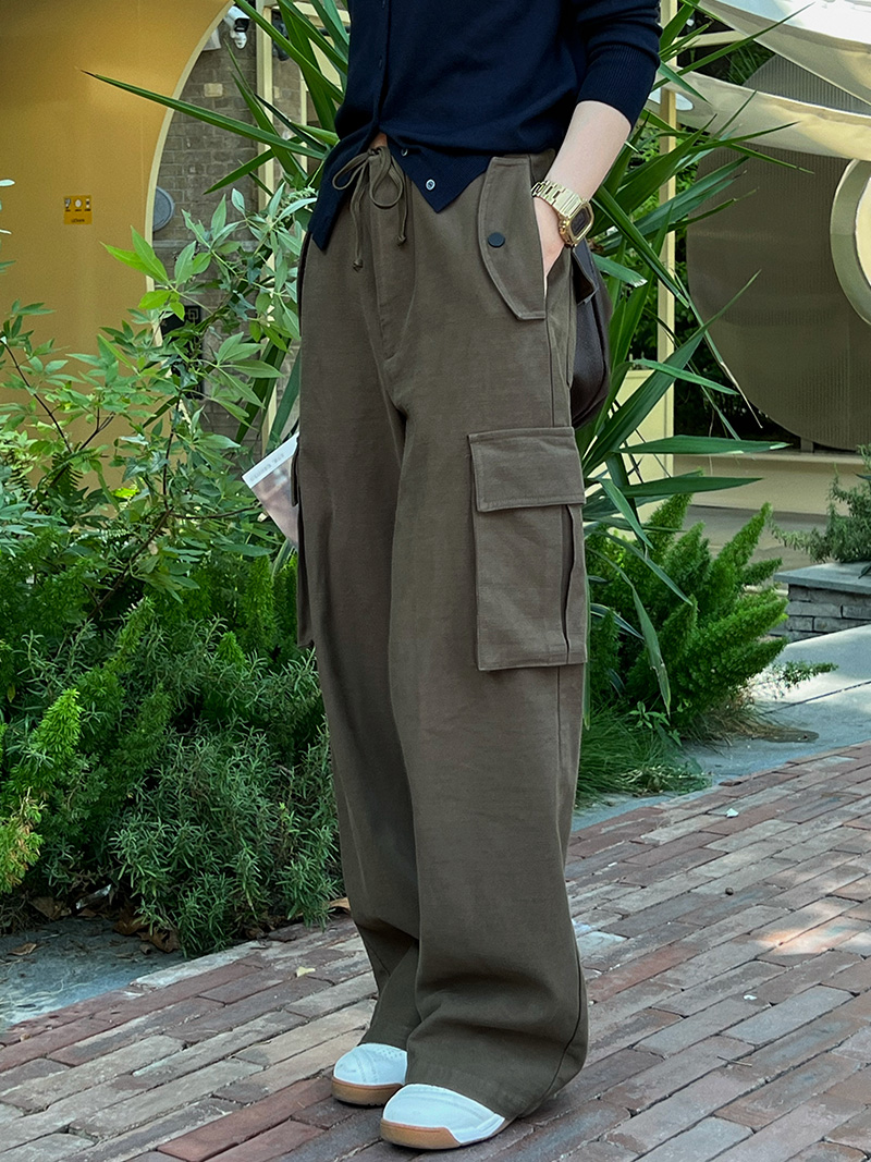 7AM10PM咖色工装休闲裤女2022秋季新款高腰直筒宽松纯棉阔腿长裤