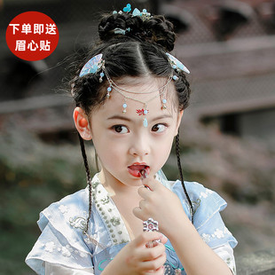 儿童古风额头链女童汉服头饰公主发饰古代流苏发夹中国风2022新款