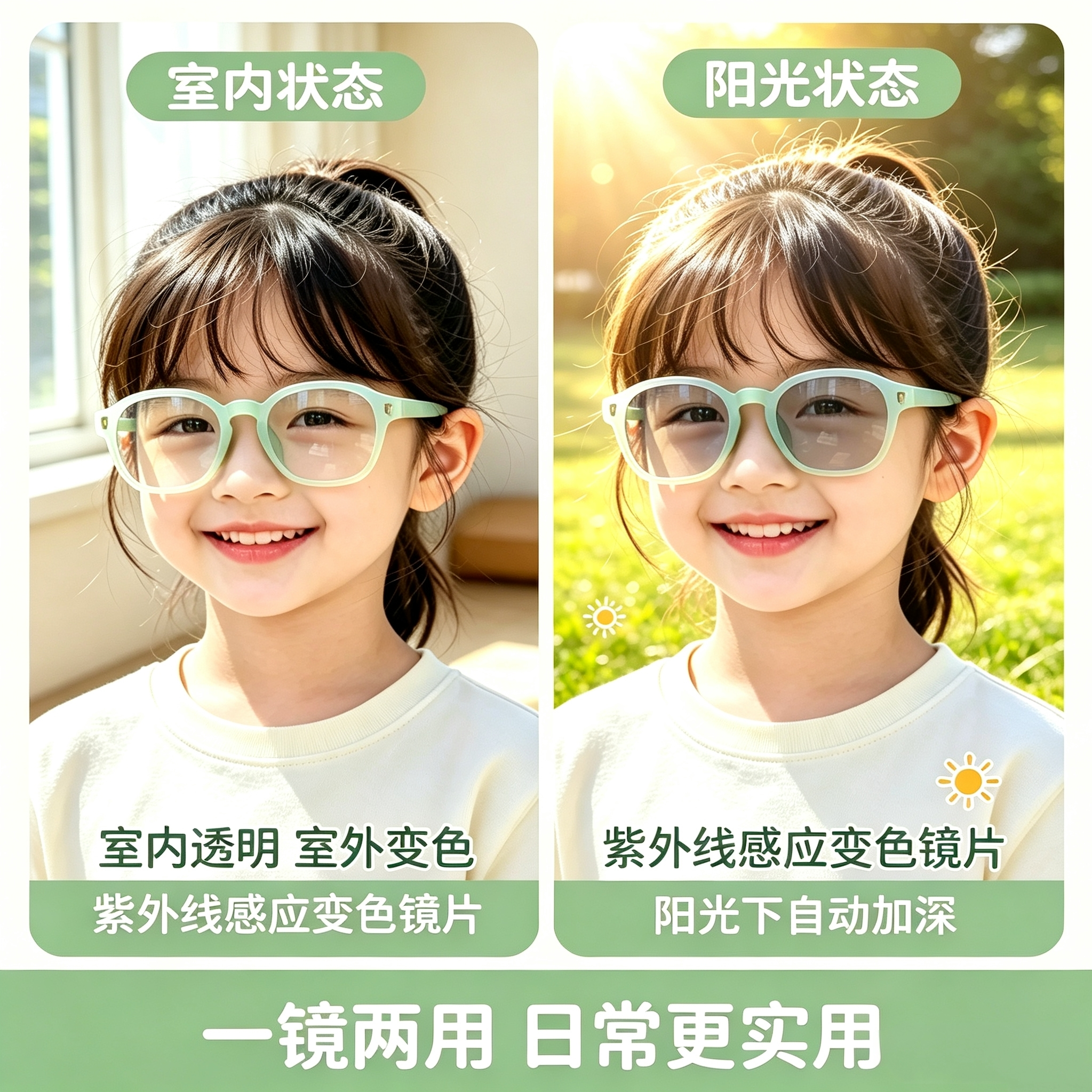 儿童感光变色UV400防紫外墨镜