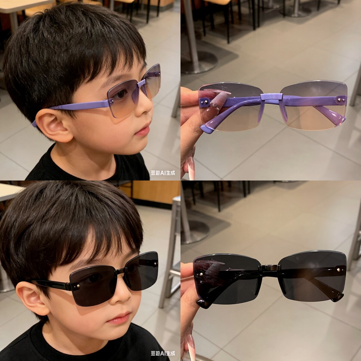 防紫外线无框太阳镜女潮流时尚渐变色墨镜显脸小防强光大框眼镜男