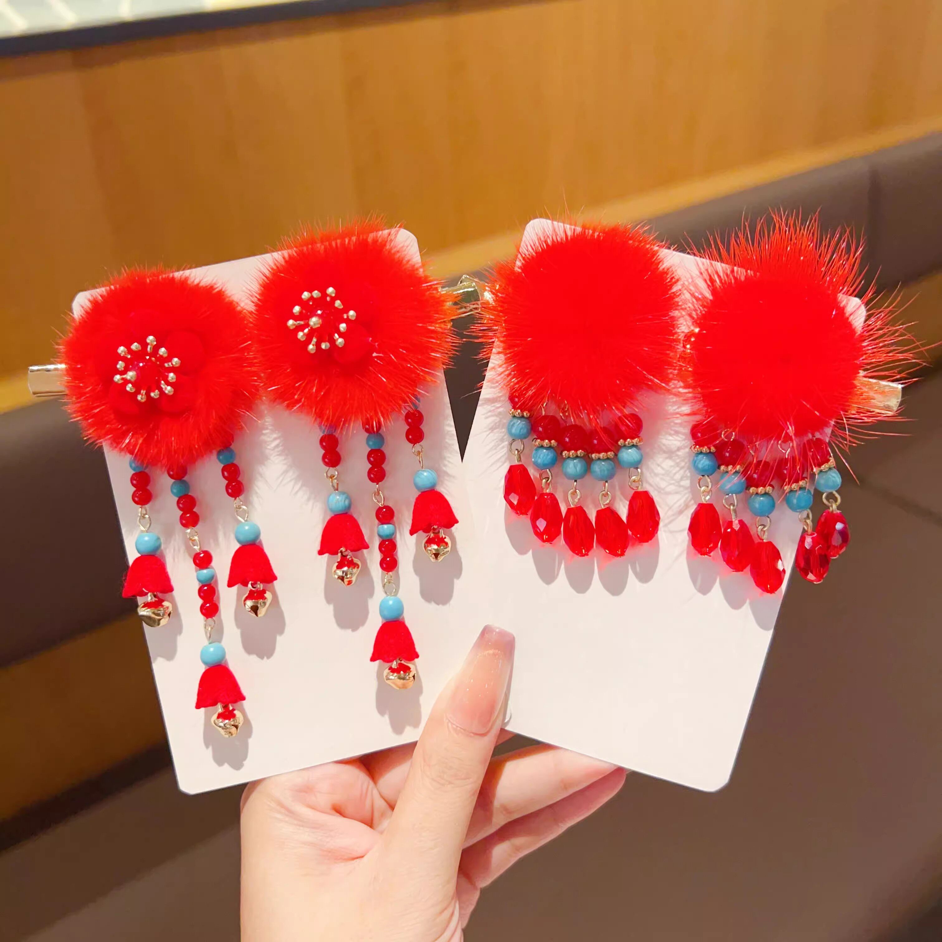 新年汉服头饰中国风女童古风发夹新年发饰头花流苏过年小女孩发卡