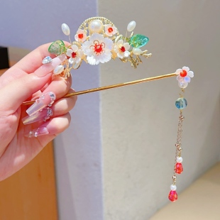 2025新款发冠女童古风汉服发簪步摇流苏发钗簪子旗袍配饰头饰发饰