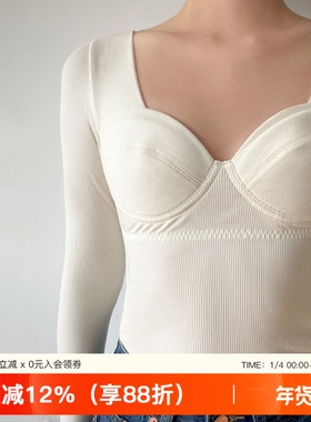 德绒无痕保暖内衣女自发热秋冬季低领打底衫带胸垫显瘦单上衣秋衣