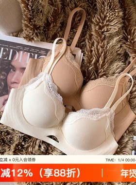 秋冬蕾丝性感磨毛内衣女小胸聚拢显大无钢圈上托收副乳防下垂文胸