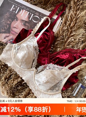 丝绒性感蕾丝内衣女薄兔耳朵杯大胸显小舒适透气收副乳防下垂文胸