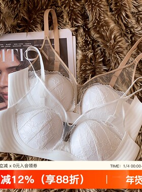 法式薄款网纱蕾丝内衣女性感透气小胸聚拢白色收副乳防下垂文胸罩
