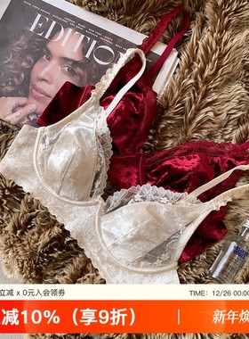 丝绒性感蕾丝内衣女薄兔耳朵杯大胸显小舒适透气收副乳防下垂文胸