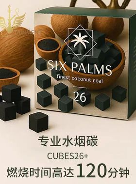 椰壳碳阿拉伯水烟煤方块酒吧CUBES27 慢燃碳six palms 椰子壳木炭
