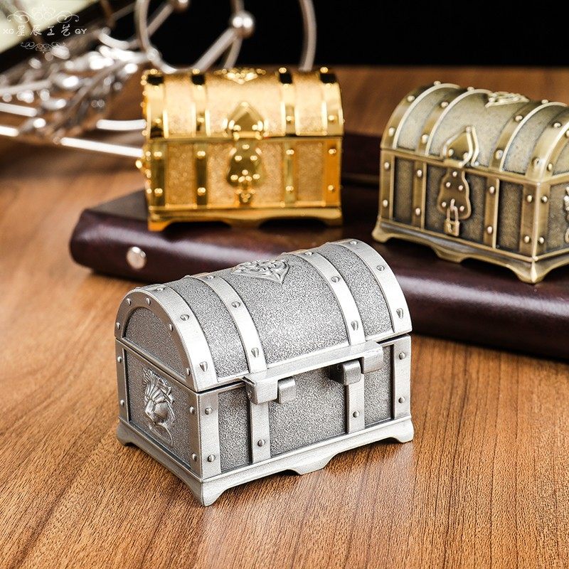 复古小号加勒比海盗亡灵宝箱 古锡色百宝箱 家居饰品收纳盒摆件