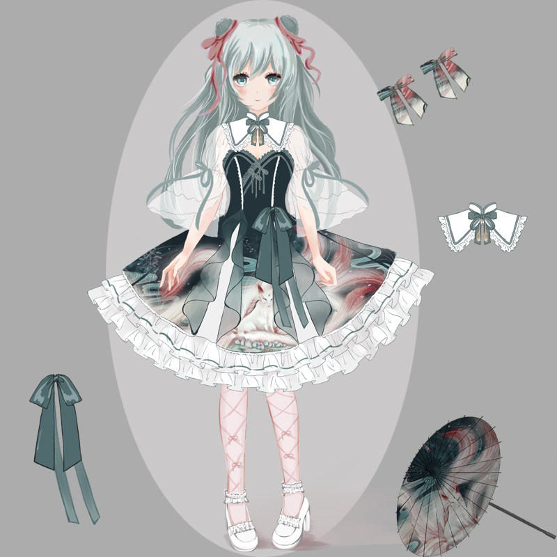 pink木棉少女涂山白狐原创印花中华风lolita仙气优雅洛丽塔盘扣