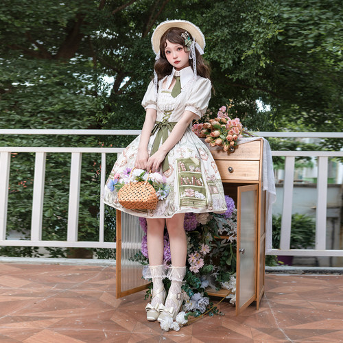 原创优雅印花连衣裙lolita