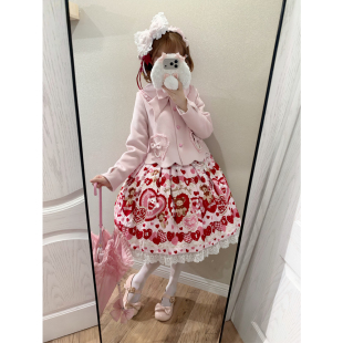 古早感【桃心雪绒】Lolita可爱甜系蝴蝶结双面绒大衣秋冬保暖外套