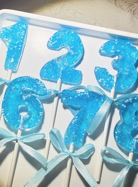 数字砖石蓝色生日蜡烛糖粉色棒棒糖定制蛋糕糖果手工波糖儿童礼盒