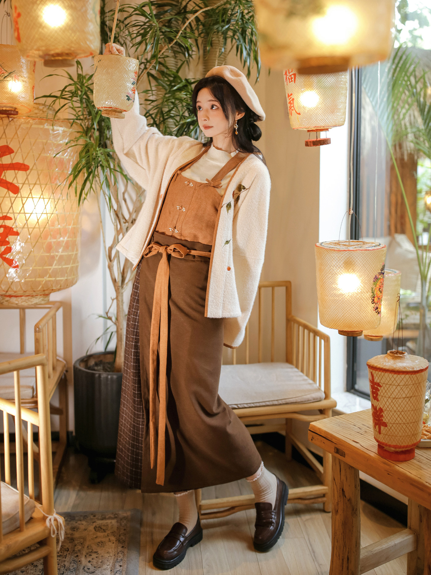 LUO XIU DONG XIANG [BROWN BU LIUQIU] HANFU 송나라 메인 허리 항공기 슬리브 중국 스타일 오리지널 데일리 겨울 여성