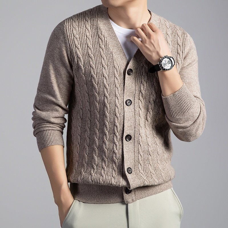 【花纱+不起球】2025秋冬纽扣绞花针织开衫外套时尚休闲夹克外穿