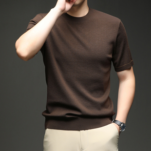 羊毛衫 350克 16针可机洗短袖 四平中厚 男 100%精纺美丽诺羊毛