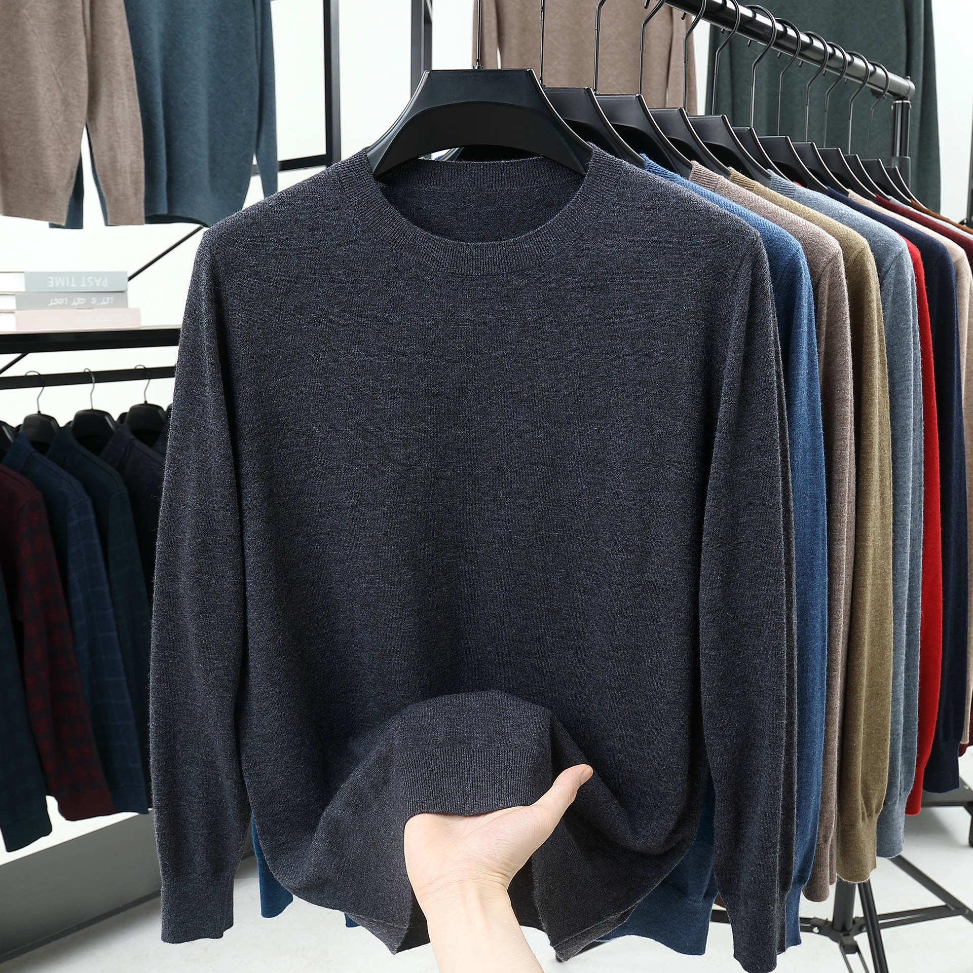 【100%澳洲美丽诺羊毛】16针高密轻薄款圆领羊毛衫男针织毛衣亲肤