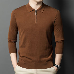 【桑蚕丝羊毛】T恤领柔滑薄款桑蚕丝羊毛拉链翻领毛衣男针织衫