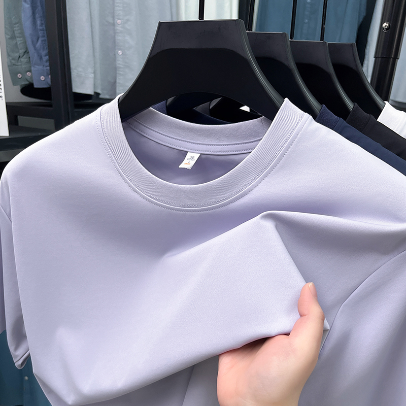 无缝工艺【200支高密纱线】7A抗菌抗皱冰丝棉圆领短袖T恤下摆开叉