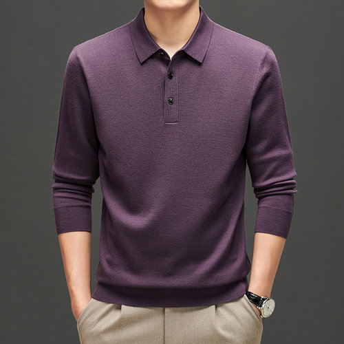 中厚款精纺100%羊毛衫男翻领