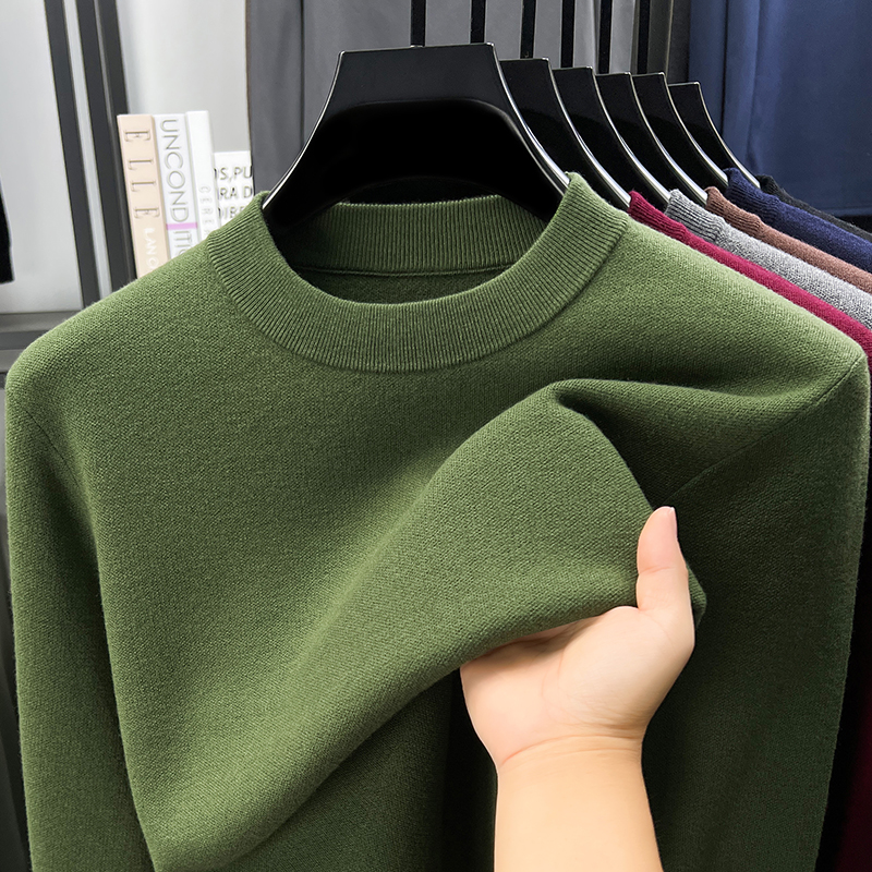 抗起球【100%羊毛+四平加厚】450克可机洗精纺羊毛衫男圆领毛衣