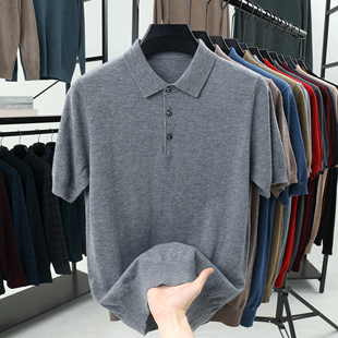 【100%澳洲美丽诺羊毛】16针薄款翻领短袖羊毛衫针织半袖有领毛衣