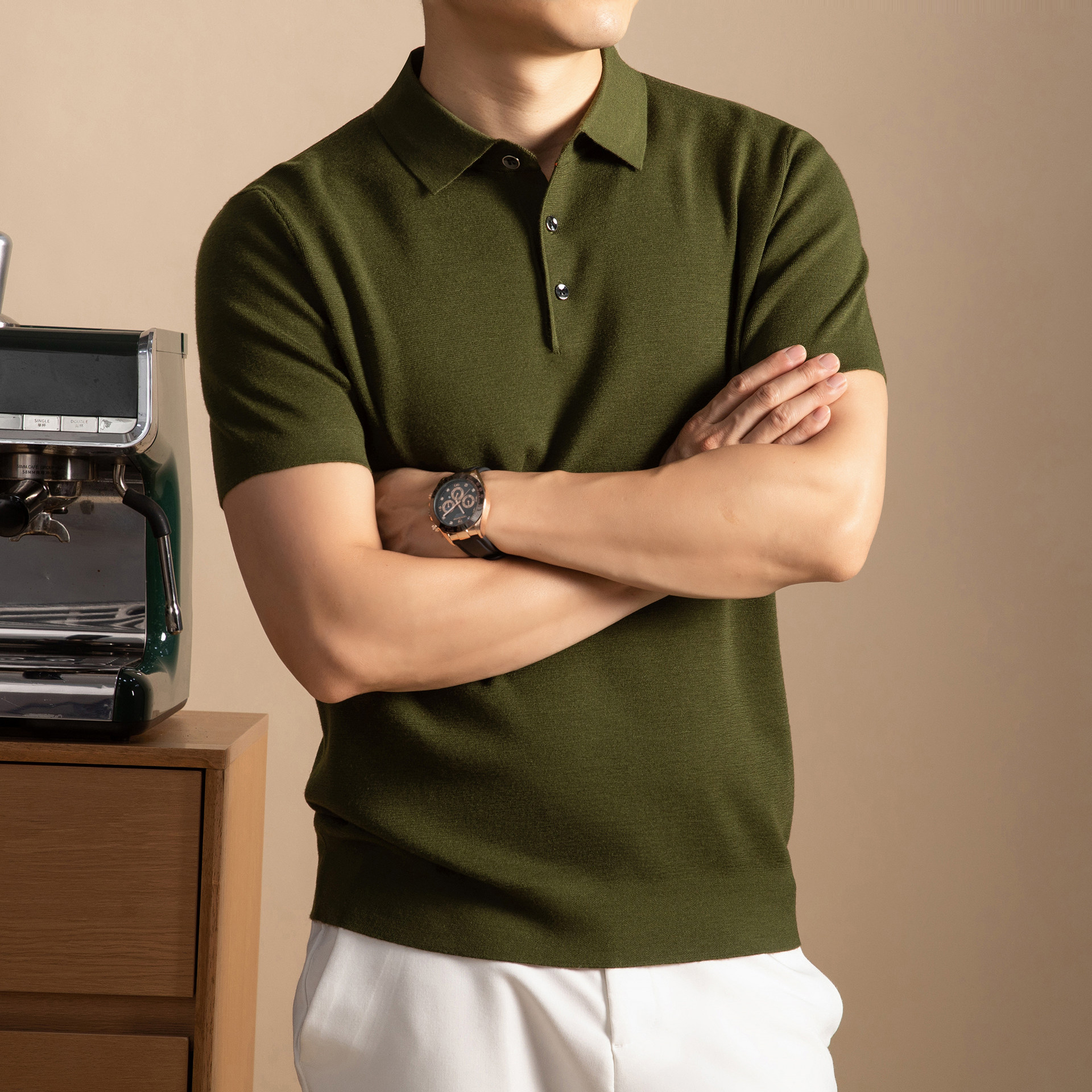 300克【100%澳洲美丽诺羊毛】精纺短袖POLO领羊毛衫男半袖毛衣