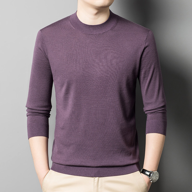 2025高支高密款80支精纺薄款半高领羊毛衫男纯色中领毛衣亲肤