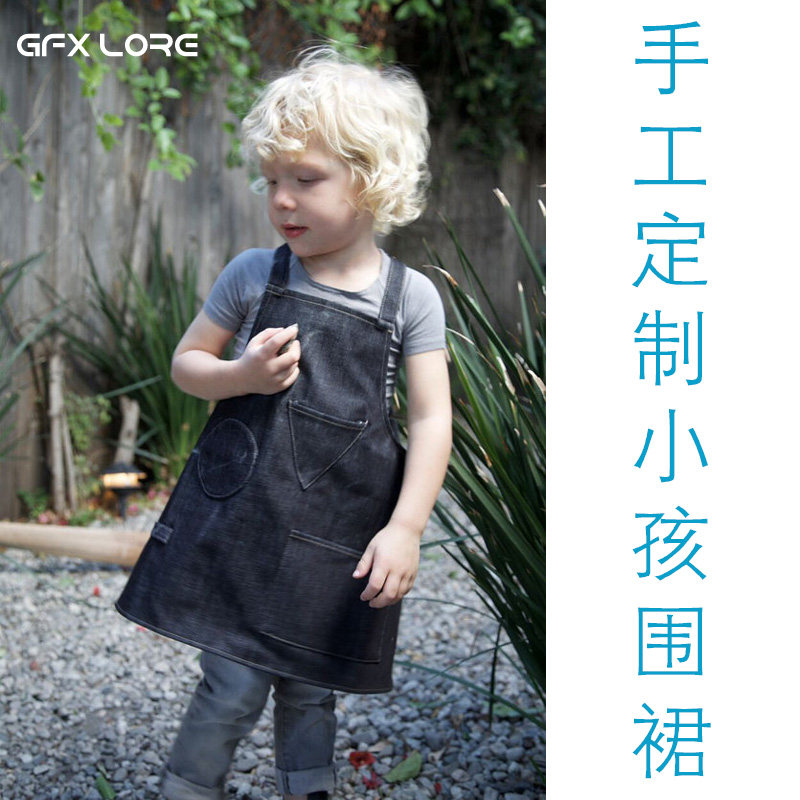 手工可爱儿童牛仔围裙