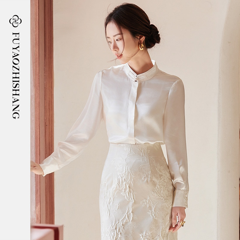 FUYAO扶摇 醋酸新中式盘扣白衬衫女2025年秋新款小衫国风漂亮上衣,女装/女士精品,衬衫,淘宝优惠券,粉丝福利购,淘宝优惠卷