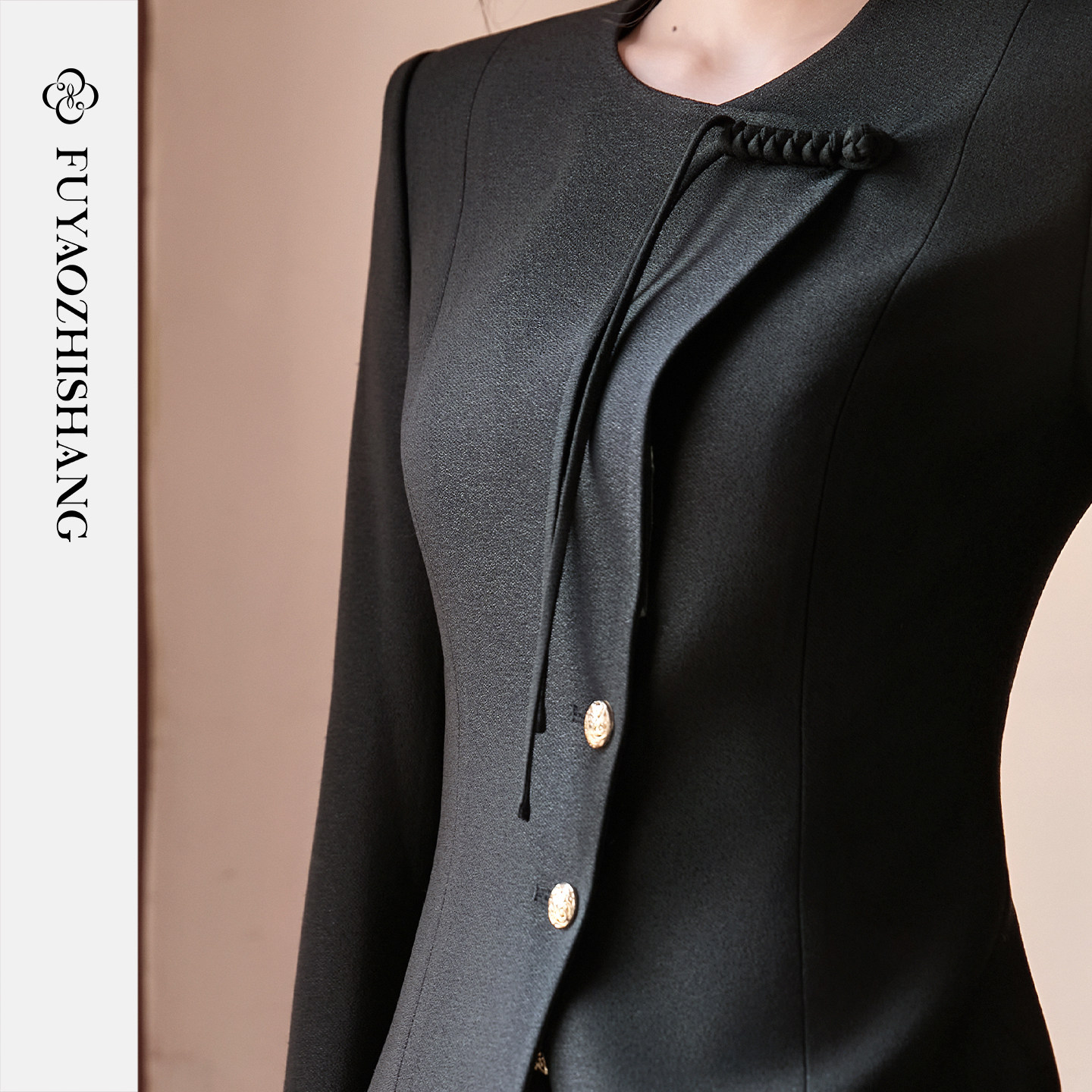 FUYAO扶摇 黑色时尚套装女新款复古斜襟圆领西装外套微喇裤两件套,女装/女士精品,时尚套装,淘宝优惠券,粉丝福利购,淘宝优惠卷