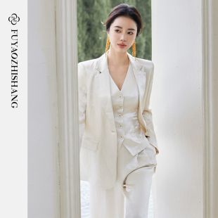 廓形显瘦西服老钱风套装 外套女2026新款 醋酸缎面西装 FUYAO扶摇