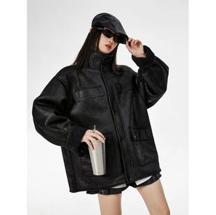 【精品】满68包邮◆2025冬季男女款美式潮时尚皮毛一体羊羔绒棉衣