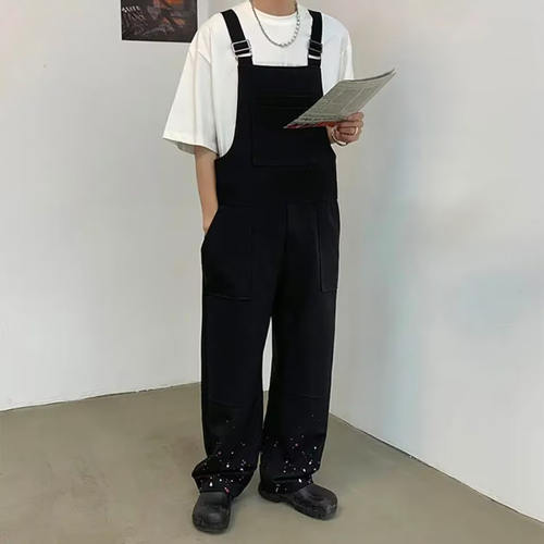 【精品】满68包邮◆2025春夏男女款美式复古时尚泼漆工装背带裤