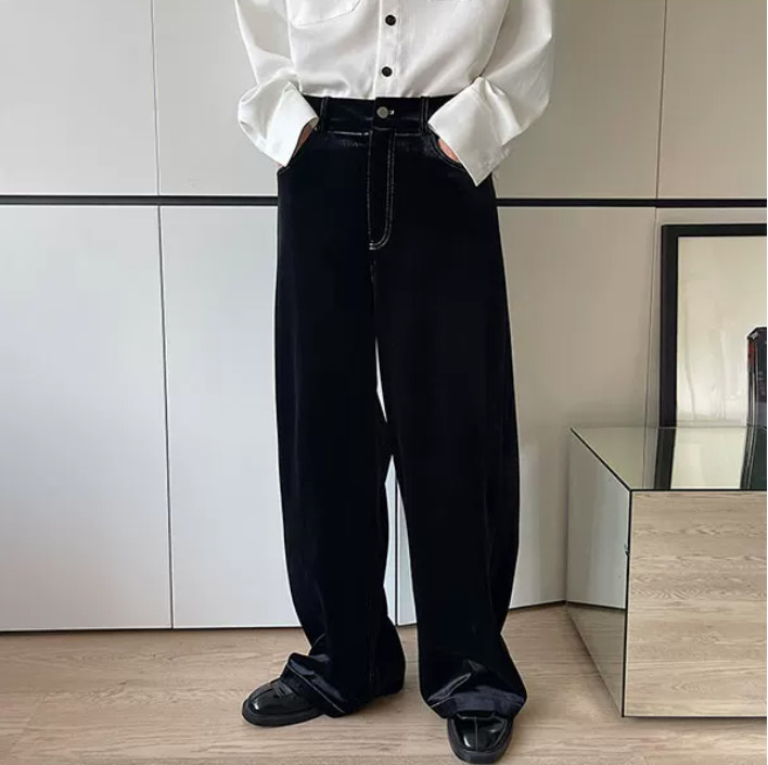 【精品】清完关店◆2026春秋青少年潮流宽松丝绒牛仔明线休闲裤