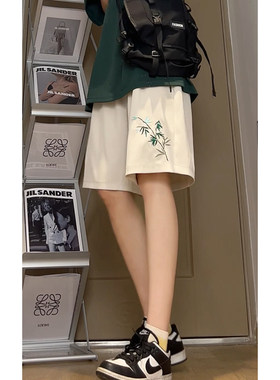 【精品】满68包邮◆2026夏季男女同款国风新中式绣花西裤直筒短裤
