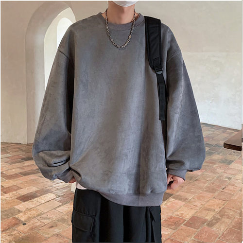 【精品】满68包邮◆2025春秋青少年美式潮牌时尚仿麂皮绒圆领卫衣