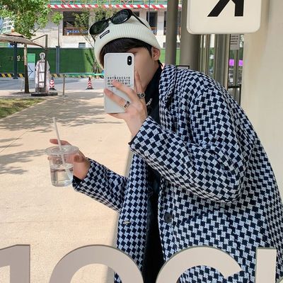 【精品】满68包邮◆2025春秋青少年港风潮流时尚百搭拼色呢料西装