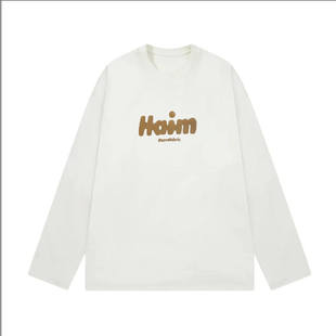 精品 潮流发泡印花仿麂皮绒长袖 满68 2025春秋男美式 T恤 包邮