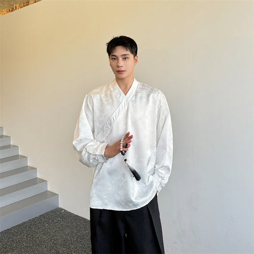【精品】满68包邮◆2026春秋男新中式汉服斜门襟设计小众气质衬衫