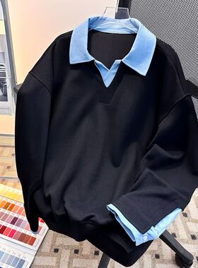 【精品】满68包邮◆2026春秋中性港风潮流时尚假两件拼接宽松卫衣