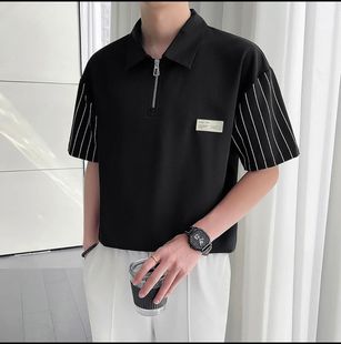 男装 包邮 2024秋季 T恤 港风潮流拼色设计休闲POLO衫 精品 满68