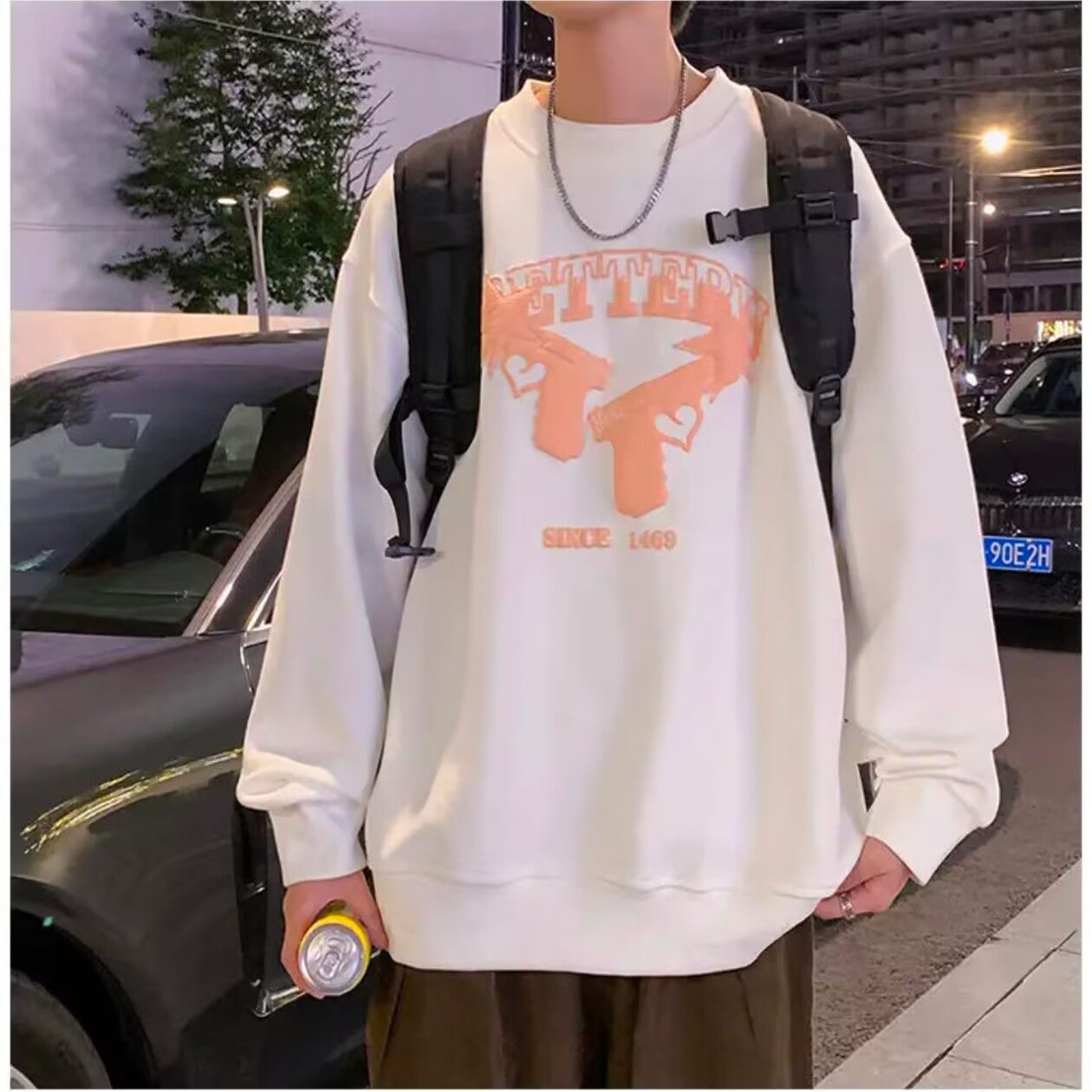 【精品】满68包邮◆2025春季中性港风潮流华夫格发泡印花休闲卫衣