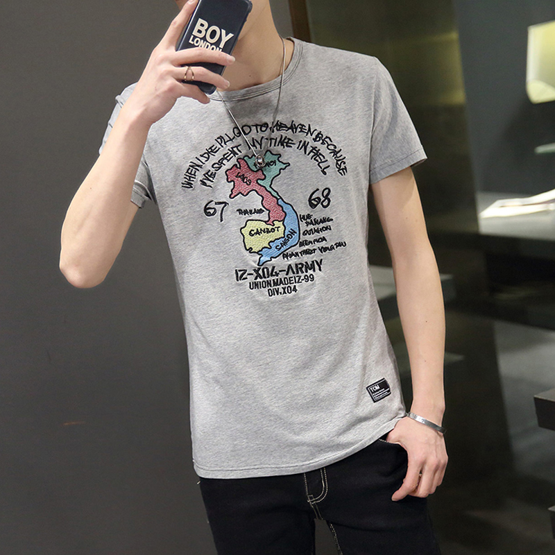 【断码优品】满48元包邮◆2018夏季新款男装学生青少年刺绣T恤