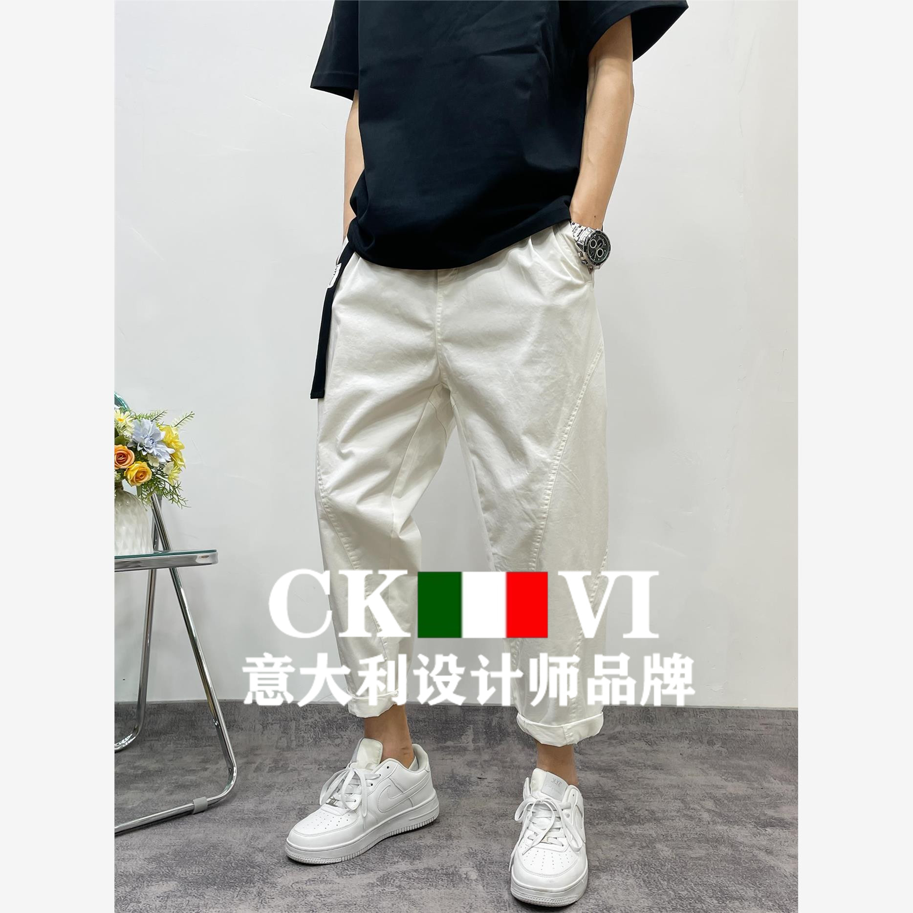 官方正品CKvi简约设计感宽松休闲裤男夏季新款百搭直筒九分裤薄款